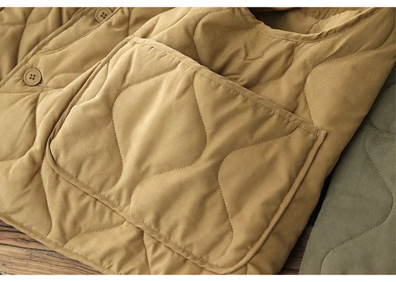 Vintage Amekaji Waistcoat Men Autumn Winter New V-neck Multi-pocket Quilting Vest Military Style Meniscus Cotton Hunting Vest