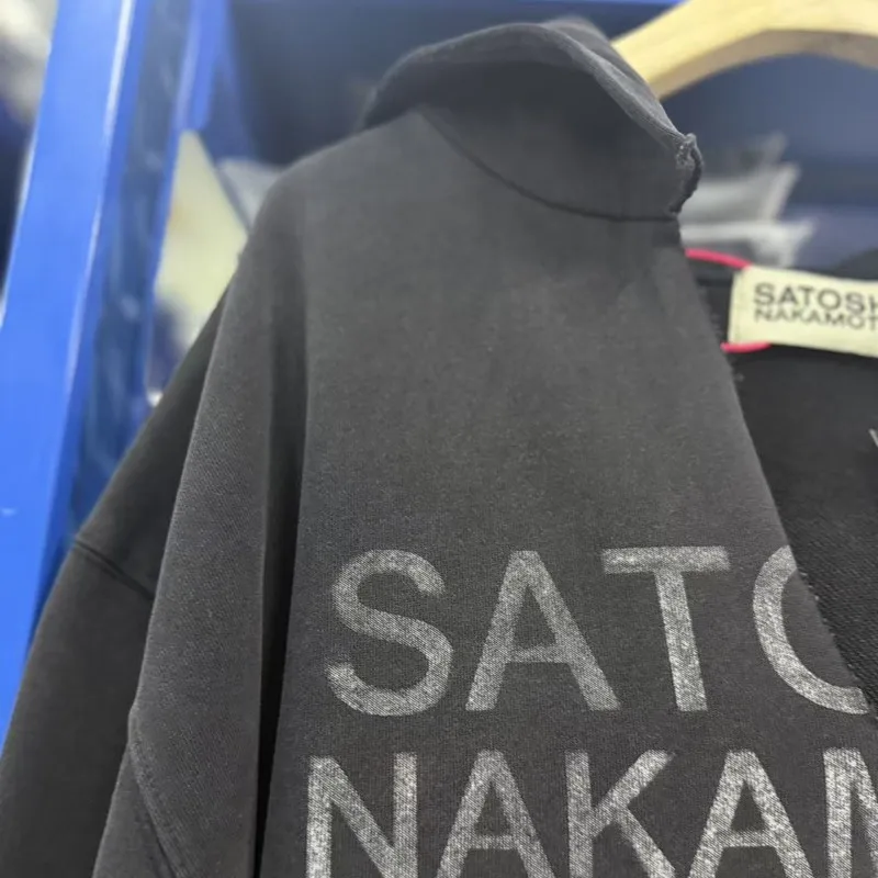 Winter Oversize SATOSHI Hoodie Retro Washed Black Destroy Collar Colorful Rivet Hood SweatshirtsMen Women Hiphop Street Outfit
