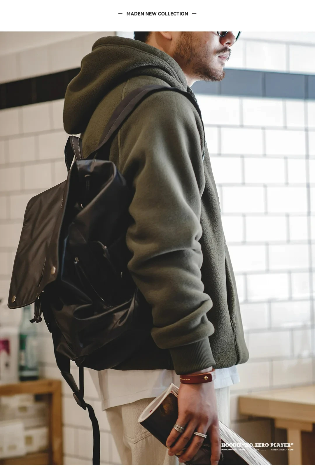 Maden 2024 Autumn Winter Casual Heavyweight Hoodie Men's Black Versatile Thickened Fleece Pullover Loose Warm Hooded Sweatshirt