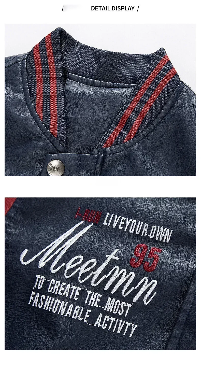 American Baseball Collar Pilot Casual PU Leather JacketSpring and Autumn Men's Motorcycle Suit Leather Jacket Color Blocking