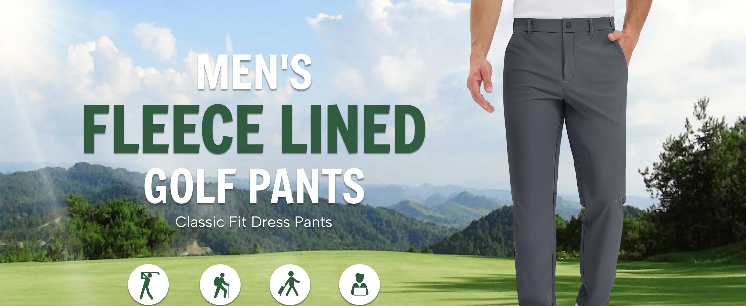 TACVASEN Men's Winter Golf Pants Fleece Lined Warm Stretch Straight Leg Business Casual Work Travel Trousers with Pockets