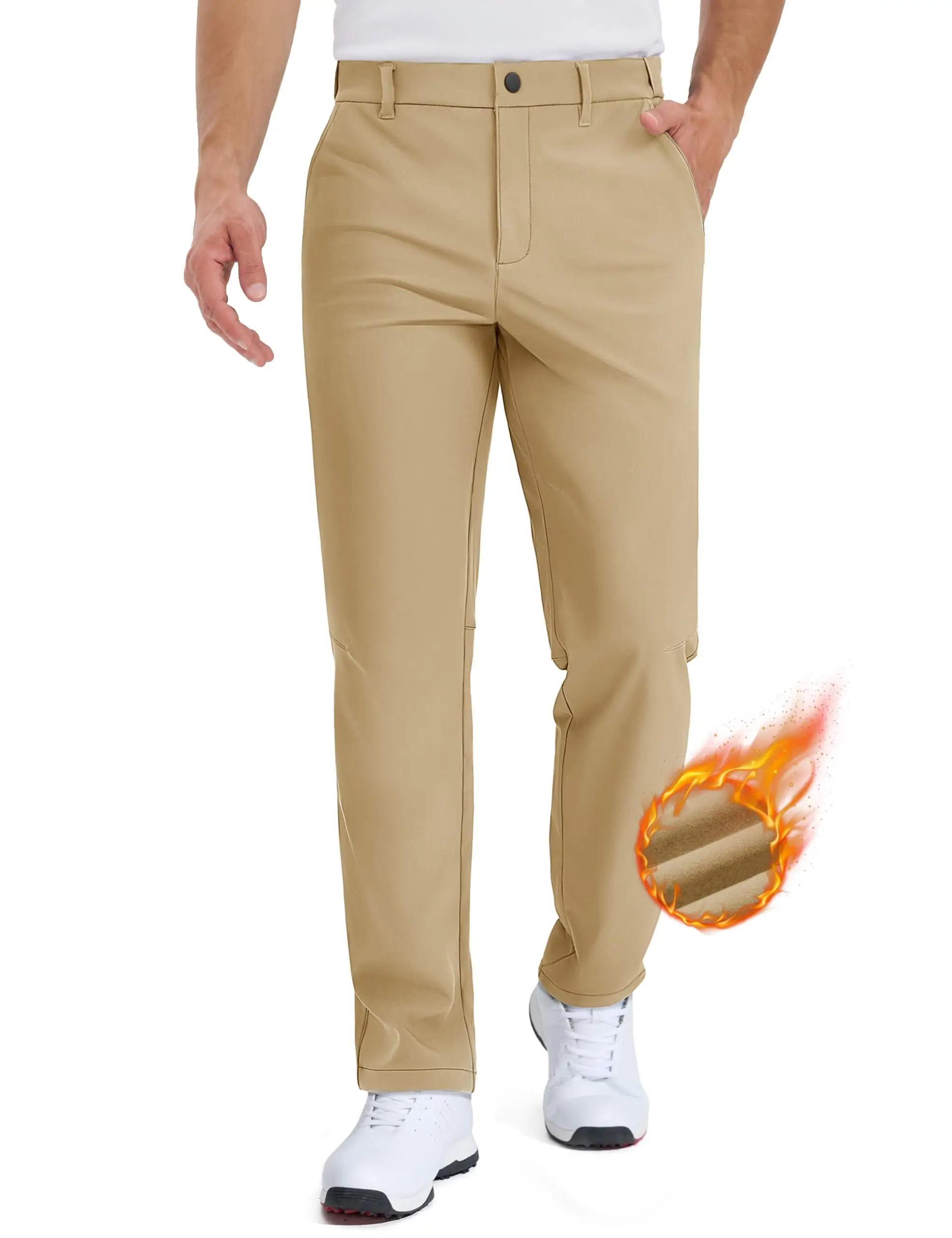 TACVASEN Men's Winter Golf Pants Fleece Lined Warm Stretch Straight Leg Business Casual Work Travel Trousers with Pockets