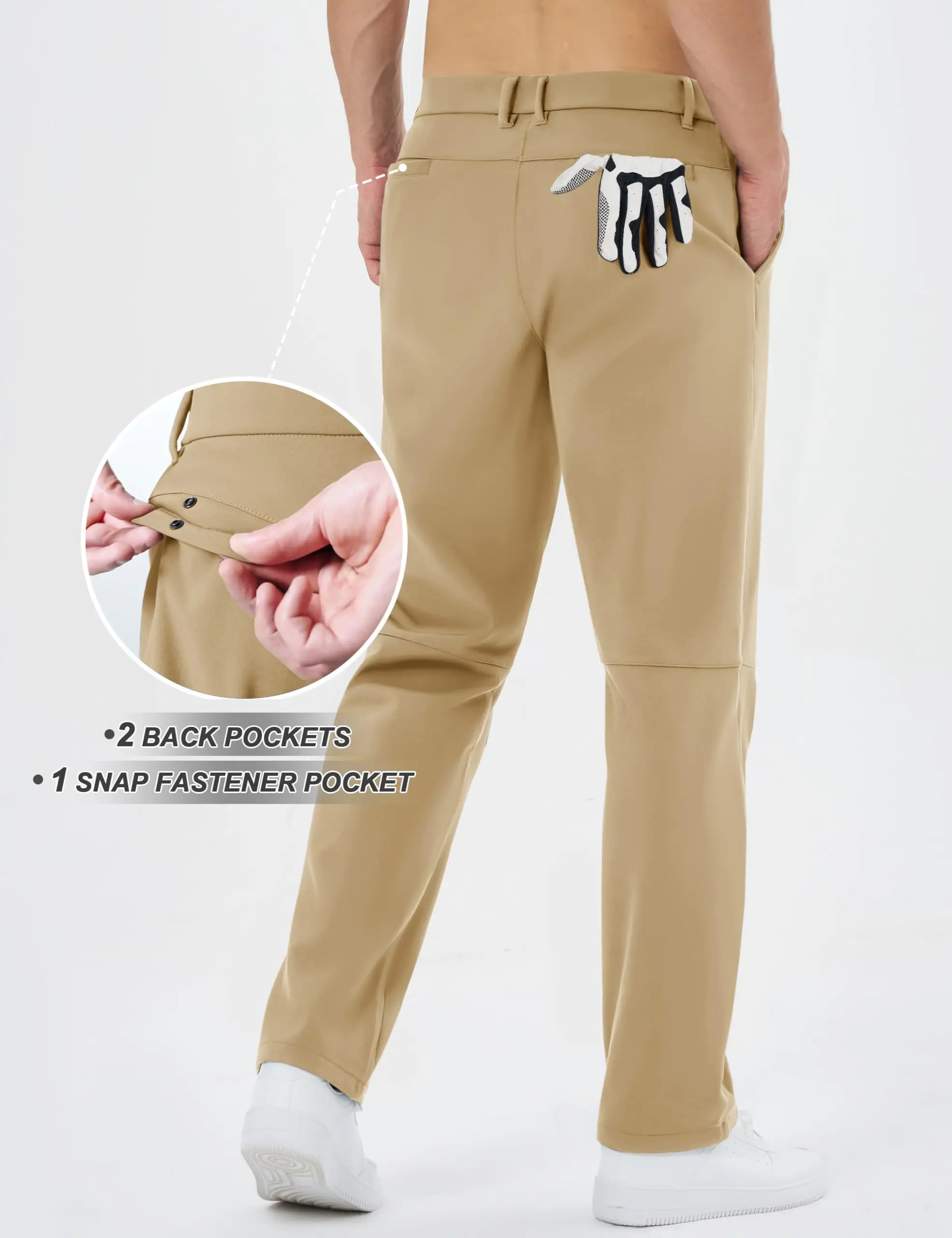 TACVASEN Men's Winter Golf Pants Fleece Lined Warm Stretch Straight Leg Business Casual Work Travel Trousers with Pockets