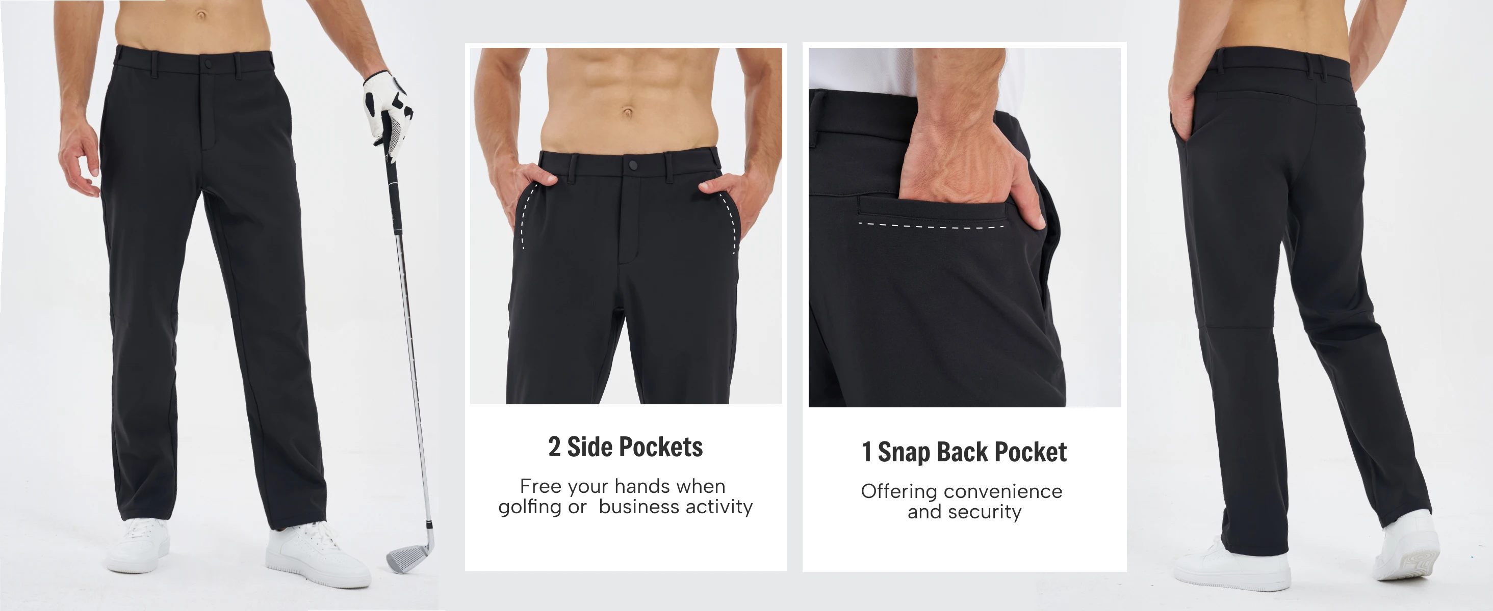 TACVASEN Men's Winter Golf Pants Fleece Lined Warm Stretch Straight Leg Business Casual Work Travel Trousers with Pockets