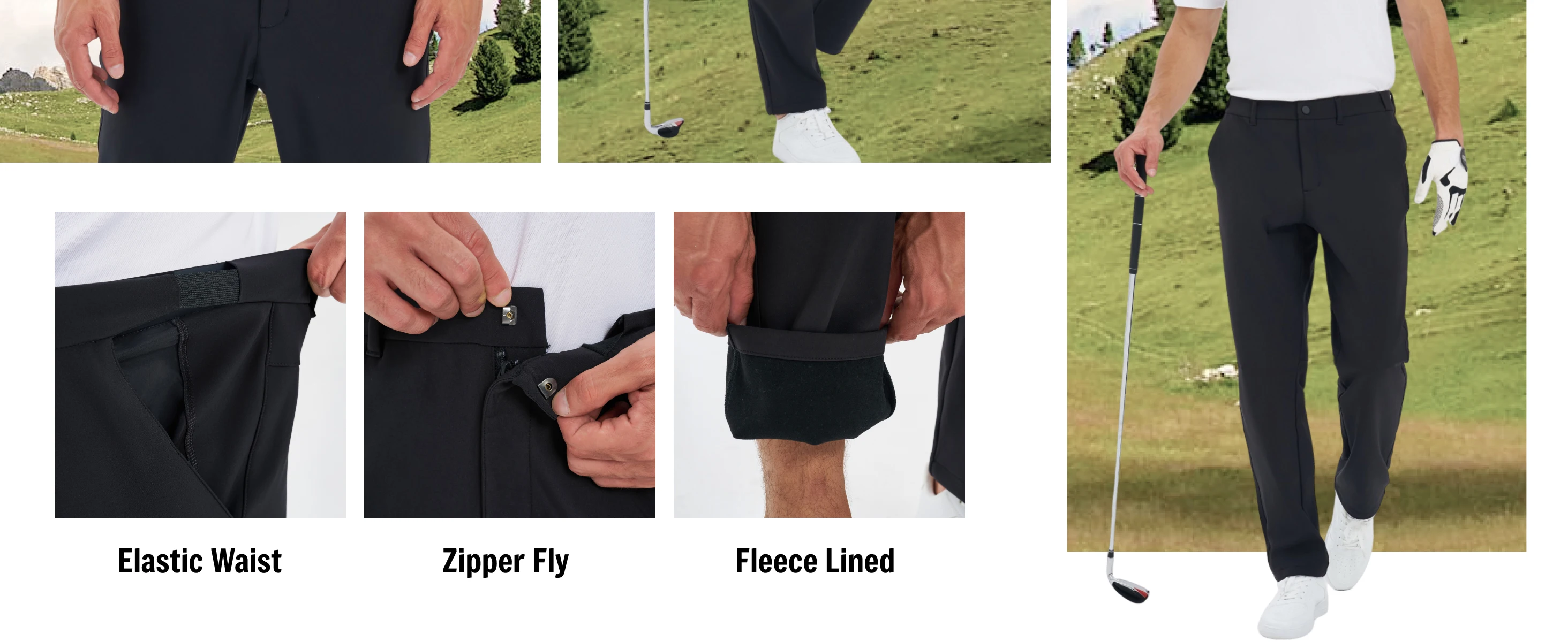 TACVASEN Men's Winter Golf Pants Fleece Lined Warm Stretch Straight Leg Business Casual Work Travel Trousers with Pockets