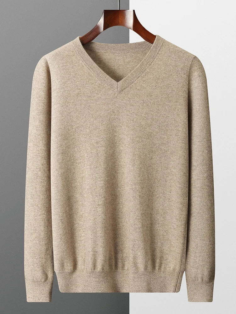 Men's 100% Cashmere Sweater V-neck Pullover Autumn Winter Basic Smart Casual Cashmere Knitwear Long Sleeve Clothing Topss