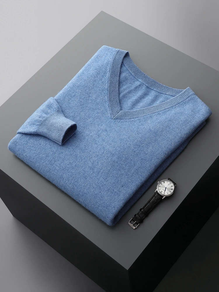 Men's 100% Cashmere Sweater V-neck Pullover Autumn Winter Basic Smart Casual Cashmere Knitwear Long Sleeve Clothing Topss