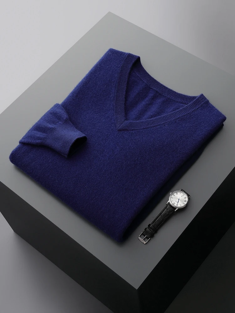 Men's 100% Cashmere Sweater V-neck Pullover Autumn Winter Basic Smart Casual Cashmere Knitwear Long Sleeve Clothing Topss