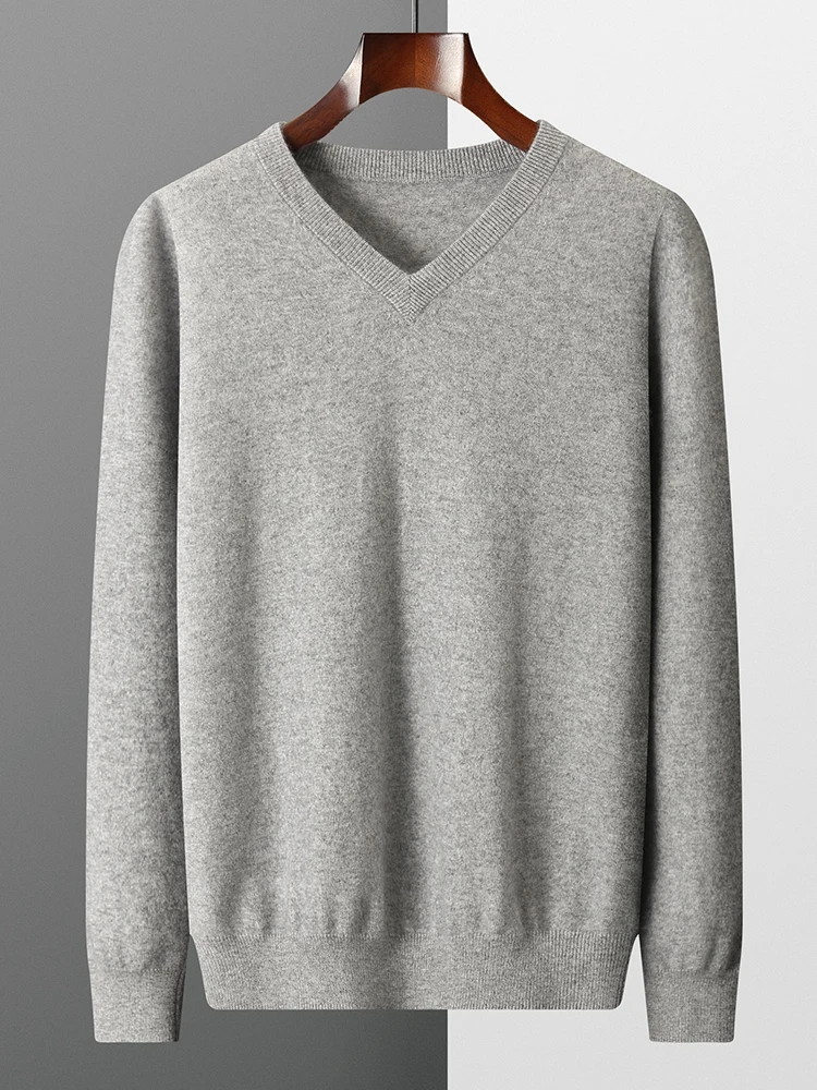 Men's 100% Cashmere Sweater V-neck Pullover Autumn Winter Basic Smart Casual Cashmere Knitwear Long Sleeve Clothing Topss