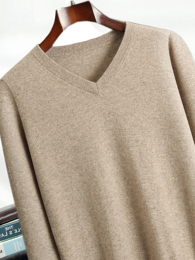 Men's 100% Cashmere Sweater V-neck Pullover Autumn Winter Basic Smart Casual Cashmere Knitwear Long Sleeve Clothing Topss
