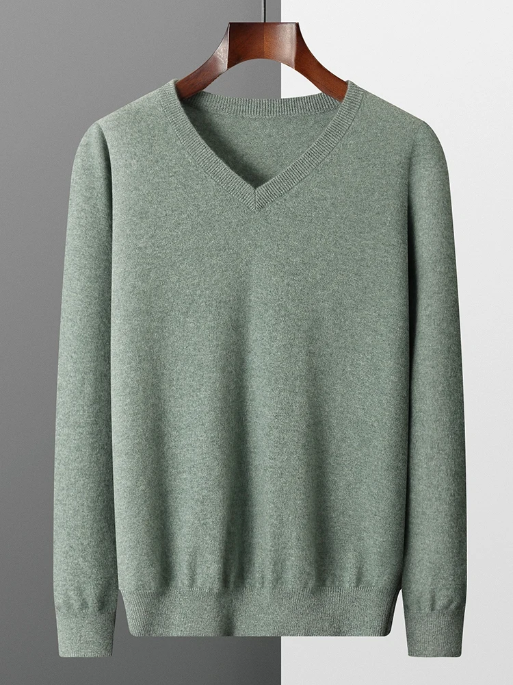 Men's 100% Cashmere Sweater V-neck Pullover Autumn Winter Basic Smart Casual Cashmere Knitwear Long Sleeve Clothing Topss