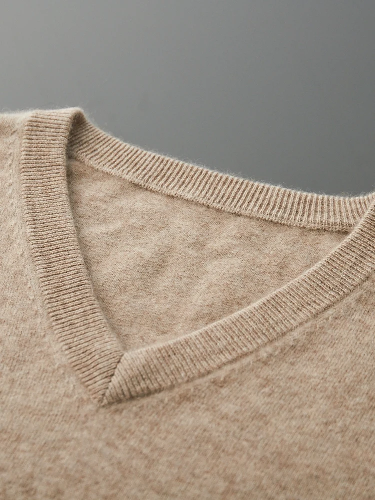 Men's 100% Cashmere Sweater V-neck Pullover Autumn Winter Basic Smart Casual Cashmere Knitwear Long Sleeve Clothing Topss