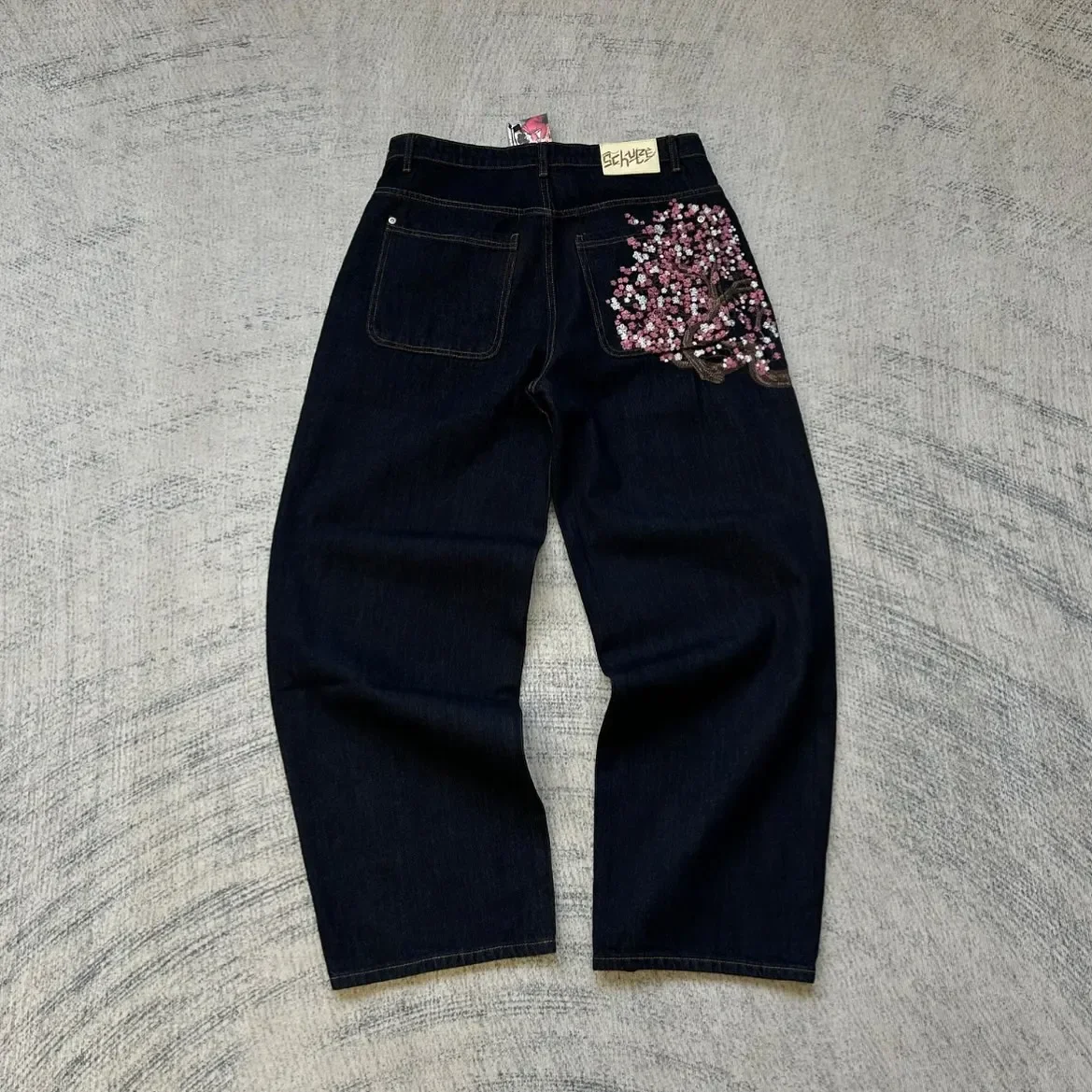 Jeans Embroidered Jeans Vintage Low Waist Wide Leg Trousers Harajuku Mens Womes Baggy Jeans Y2K Clothes