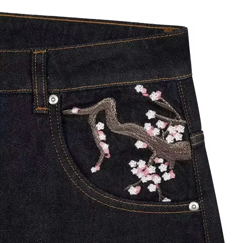 Jeans Embroidered Jeans Vintage Low Waist Wide Leg Trousers Harajuku Mens Womes Baggy Jeans Y2K Clothes