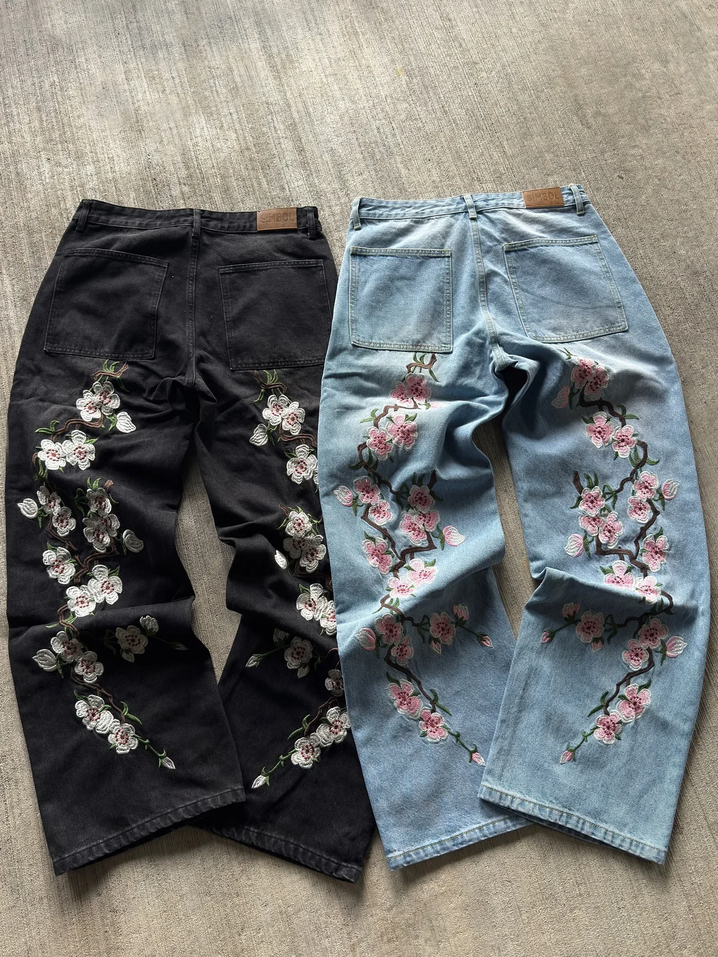 Jeans Embroidered Jeans Vintage Low Waist Wide Leg Trousers Harajuku Mens Womes Baggy Jeans Y2K Clothes