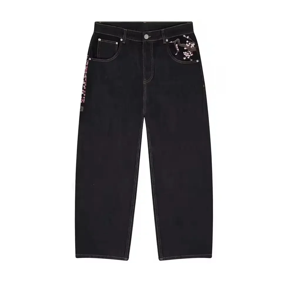 Jeans Embroidered Jeans Vintage Low Waist Wide Leg Trousers Harajuku Mens Womes Baggy Jeans Y2K Clothes
