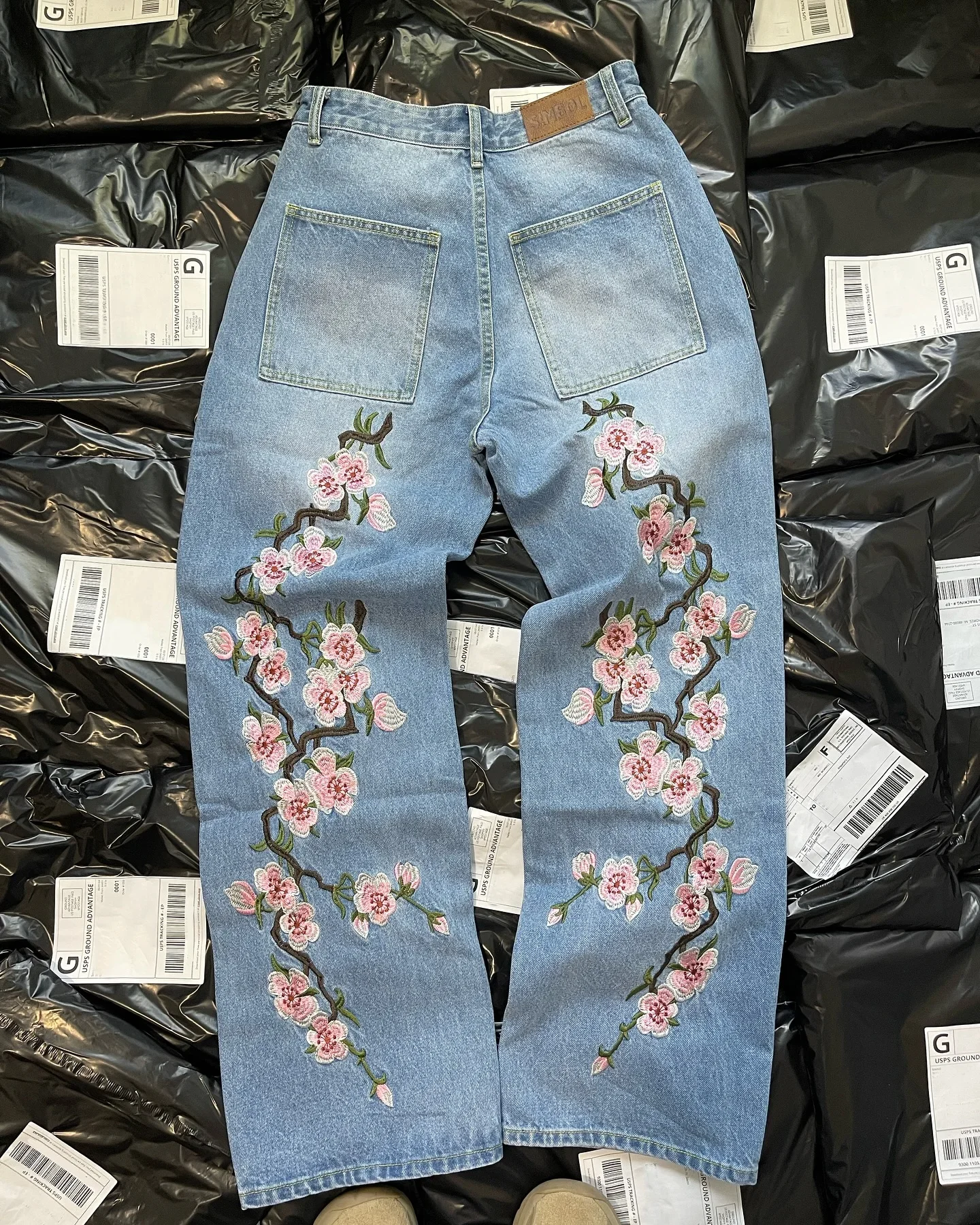 Jeans Embroidered Jeans Vintage Low Waist Wide Leg Trousers Harajuku Mens Womes Baggy Jeans Y2K Clothes