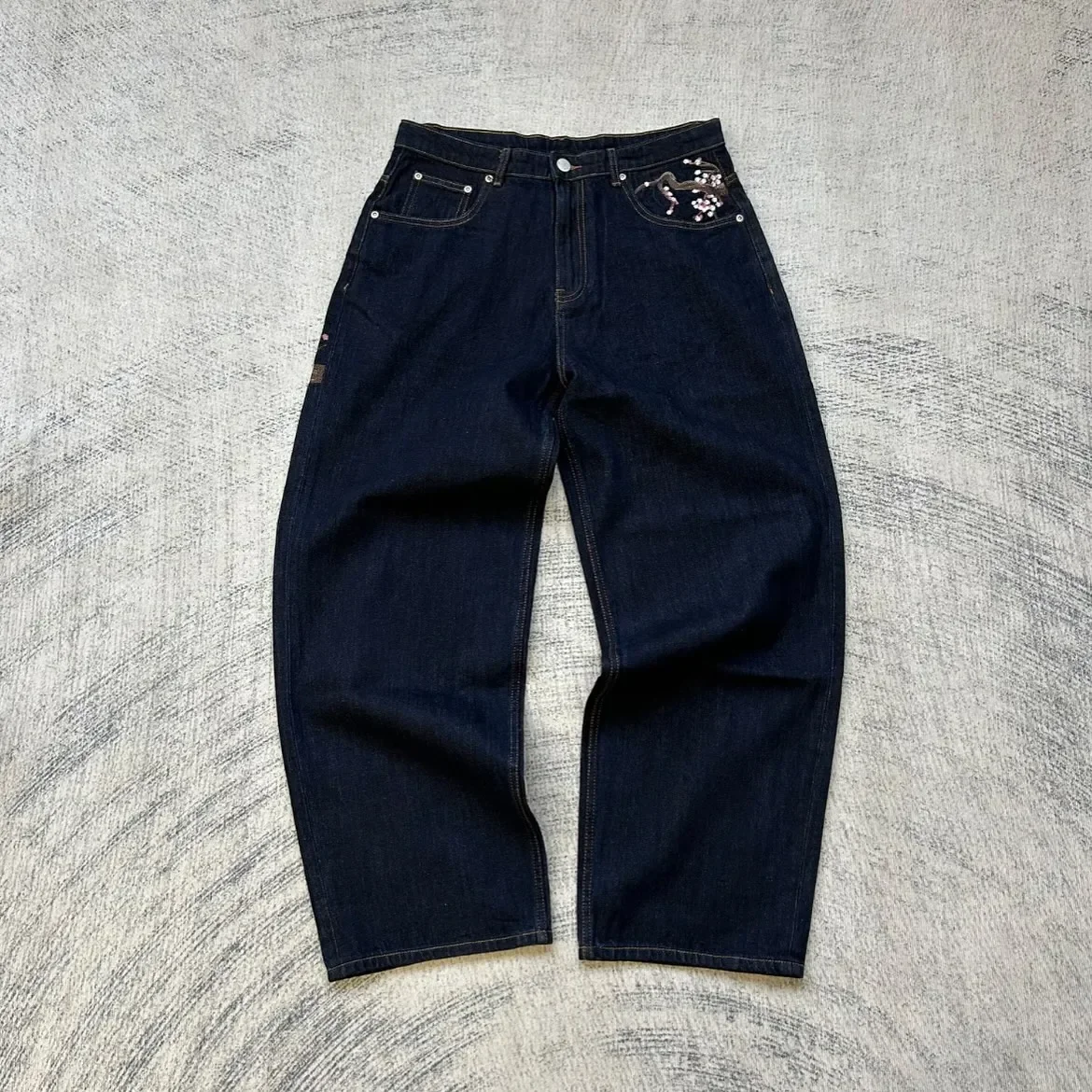 Jeans Embroidered Jeans Vintage Low Waist Wide Leg Trousers Harajuku Mens Womes Baggy Jeans Y2K Clothes