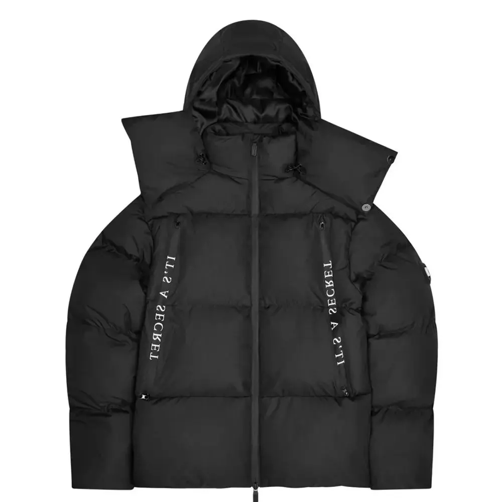 Streetwear Solid Color Pockets Zipper Hooded Long Padded Jacket for Men and Women Thick Winter Windbreaker Coat Oversized
