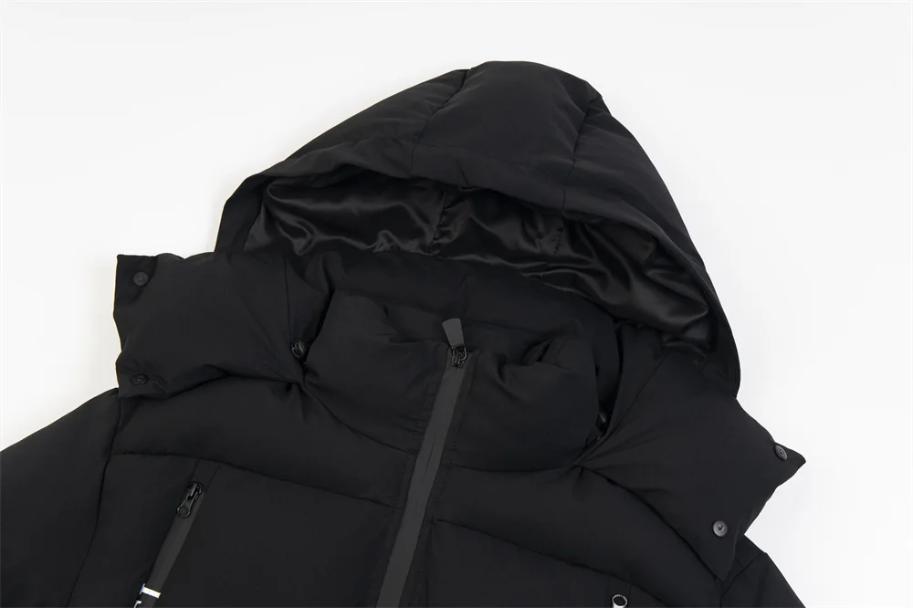 Streetwear Solid Color Pockets Zipper Hooded Long Padded Jacket for Men and Women Thick Winter Windbreaker Coat Oversized