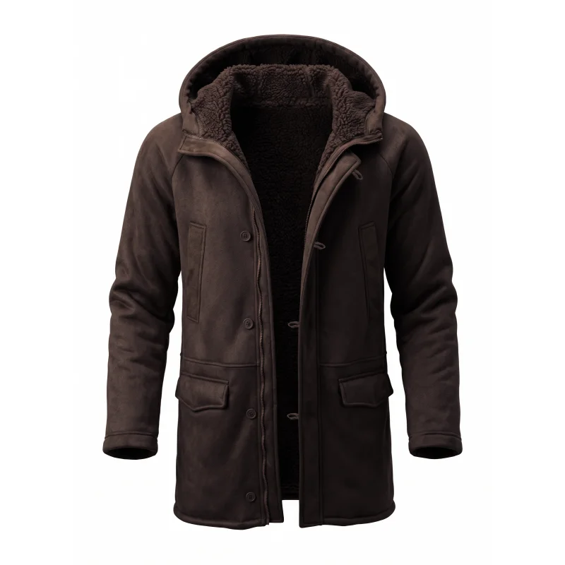 Men’s Hooded Fleece Jacket New Winter Arrival Faux-Fur Lined Coat Outdoor Windproof Jacket Hunting Hiking Windbreaker Jacket