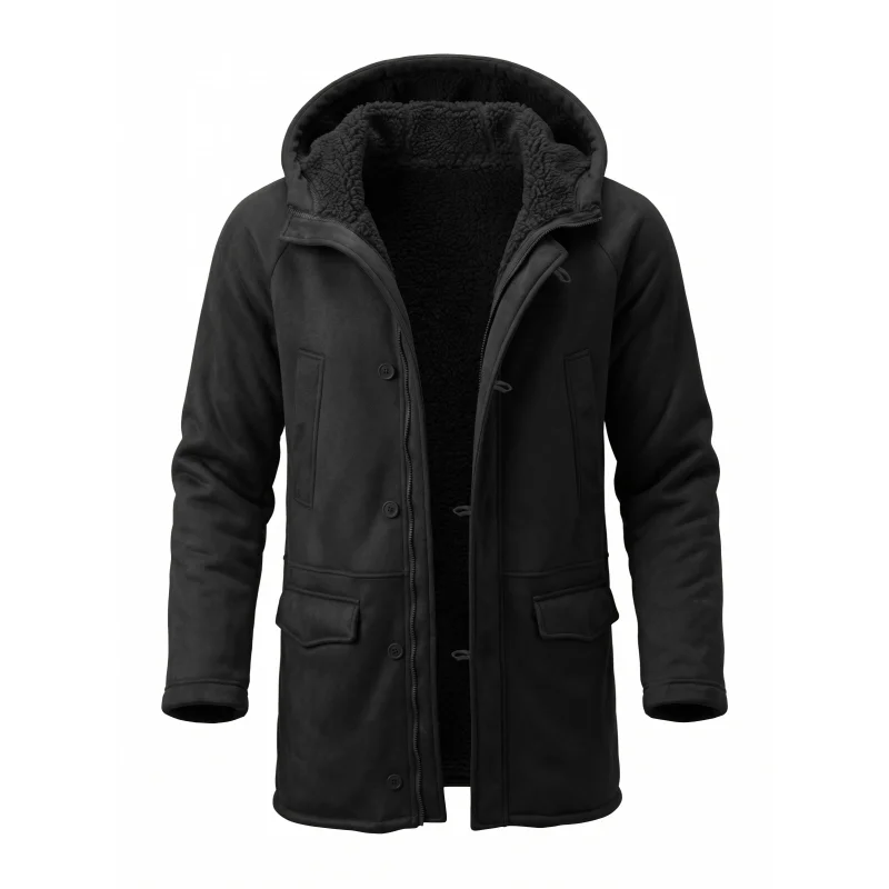 Men’s Hooded Fleece Jacket New Winter Arrival Faux-Fur Lined Coat Outdoor Windproof Jacket Hunting Hiking Windbreaker Jacket