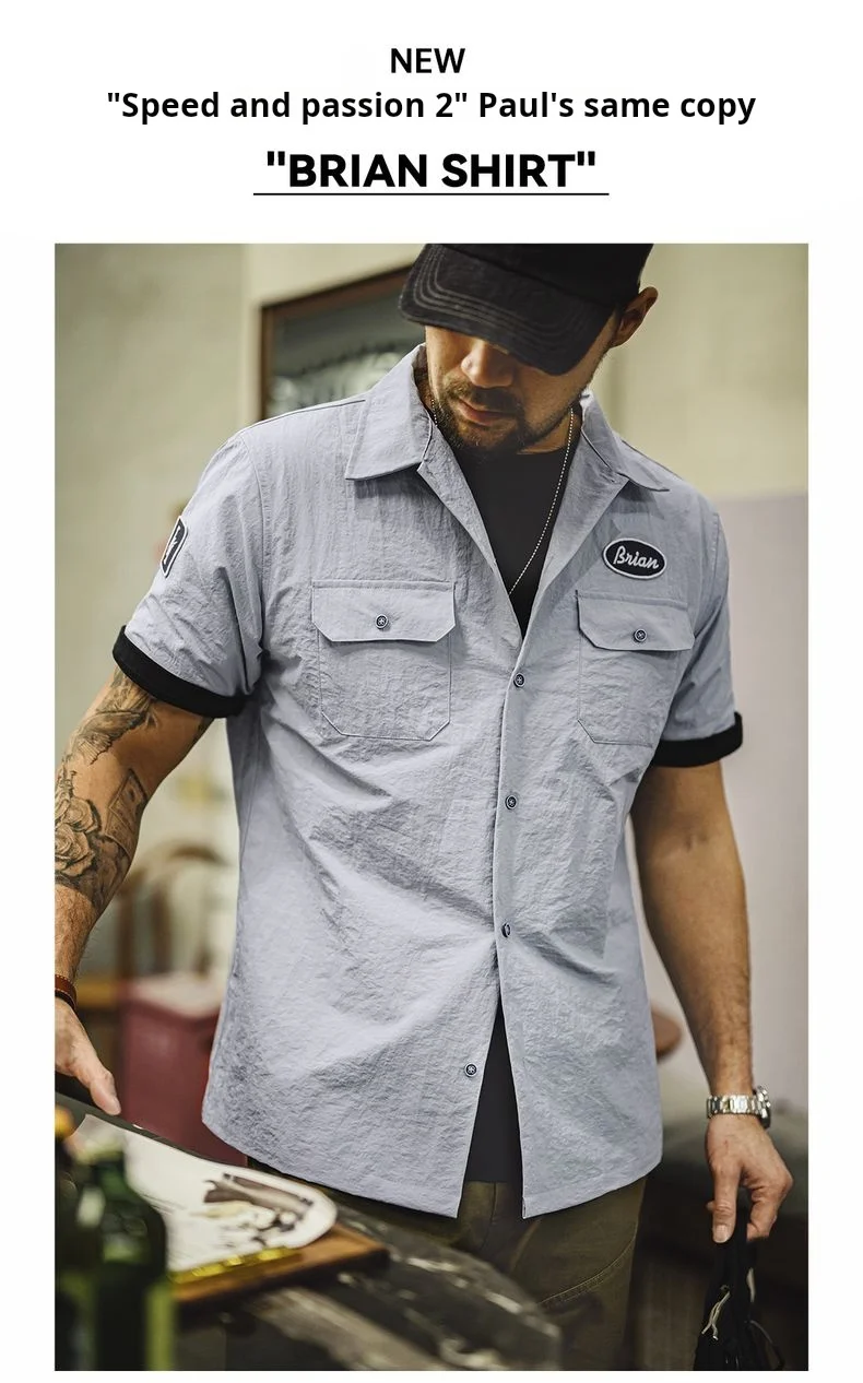 Maden Vintage Short Sleeve Cuban Collar Shirt Men's Summer Gray Printed Single-breasted Lightweight Blouse Casual Street Tops