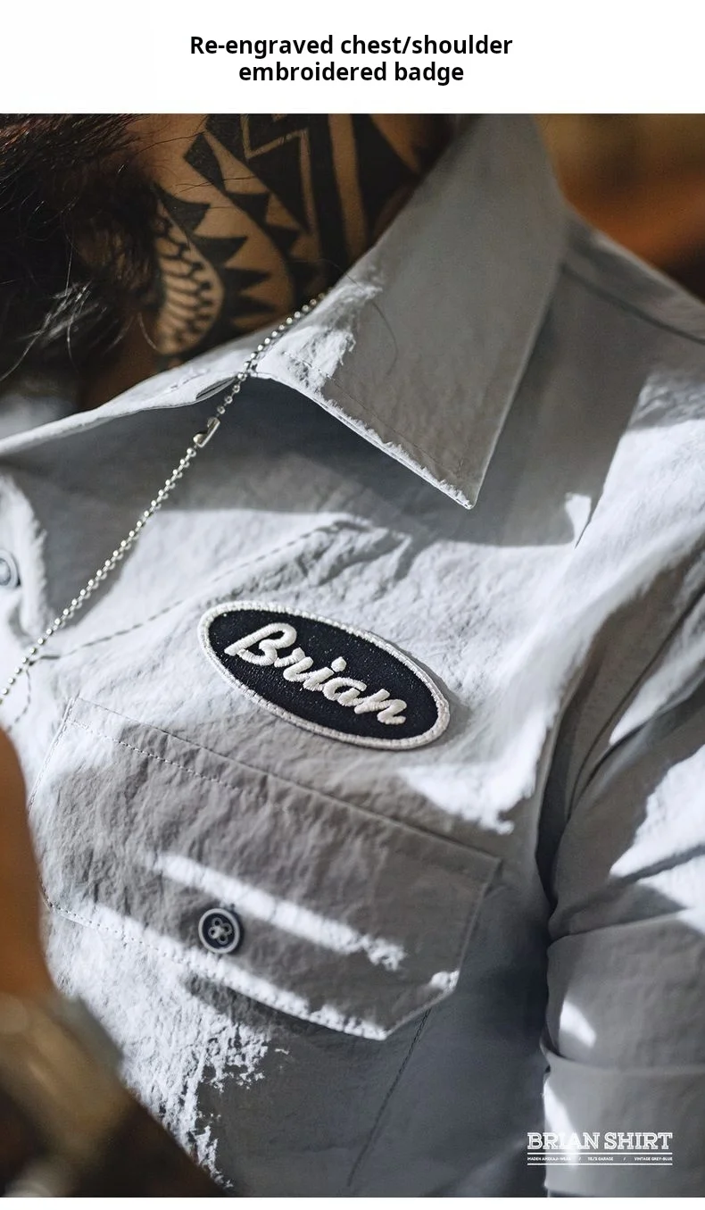 Maden Vintage Short Sleeve Cuban Collar Shirt Men's Summer Gray Printed Single-breasted Lightweight Blouse Casual Street Tops