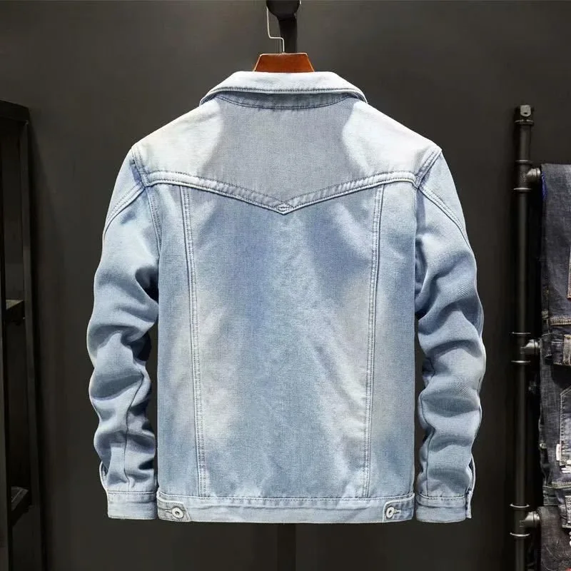 KIDWHXR Winter Man Denim Jackets Thicken Warm Fleece Outerwear Men Retro Single-breasted Long Sleeve Loose Casual Male Coats