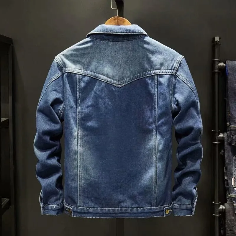 KIDWHXR Winter Man Denim Jackets Thicken Warm Fleece Outerwear Men Retro Single-breasted Long Sleeve Loose Casual Male Coats