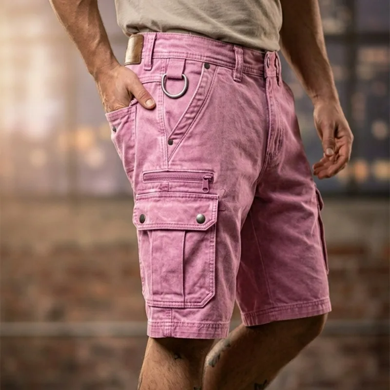 KIDWHXR Man Denim Short Summer Streetwear Simple Solid Washed Men Shorts Retro Loose Straight Pocket Outdoor Casual Male Shorts