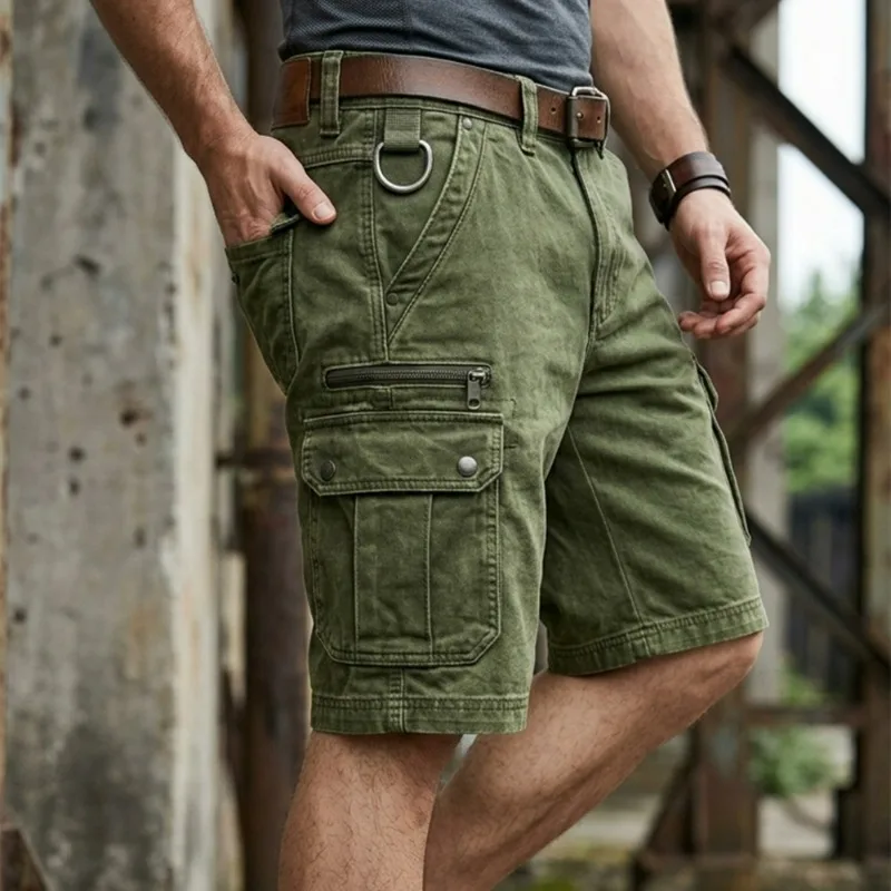 KIDWHXR Man Denim Short Summer Streetwear Simple Solid Washed Men Shorts Retro Loose Straight Pocket Outdoor Casual Male Shorts
