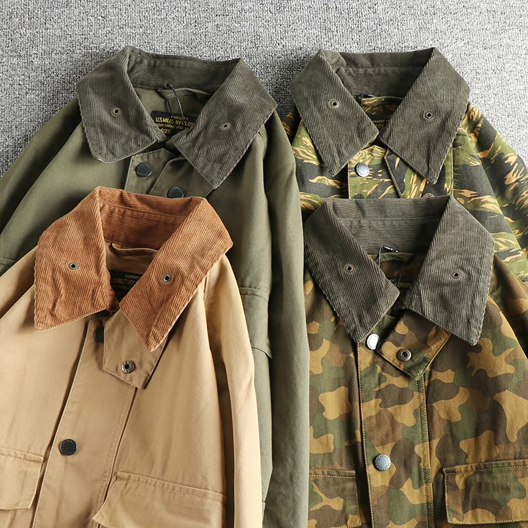 Amekaji American Casual Retro Vintage Woven Cotton Men's Safari Workwear Jacket American High-Street Slim Fit Trend Coat