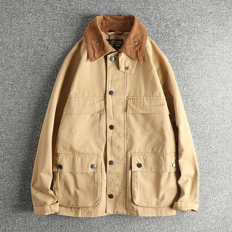 Amekaji American Casual Retro Vintage Woven Cotton Men's Safari Workwear Jacket American High-Street Slim Fit Trend Coat
