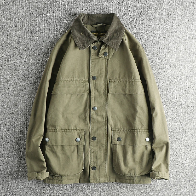 Amekaji American Casual Retro Vintage Woven Cotton Men's Safari Workwear Jacket American High-Street Slim Fit Trend Coat