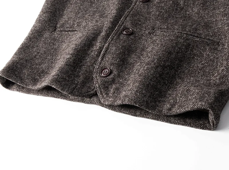 Good Quality Winter Fashion Men's Retro British Tweed Wool Vest Thick Double-Layer Multi-Pocket Suit-Collar Vest Warmth Top Male