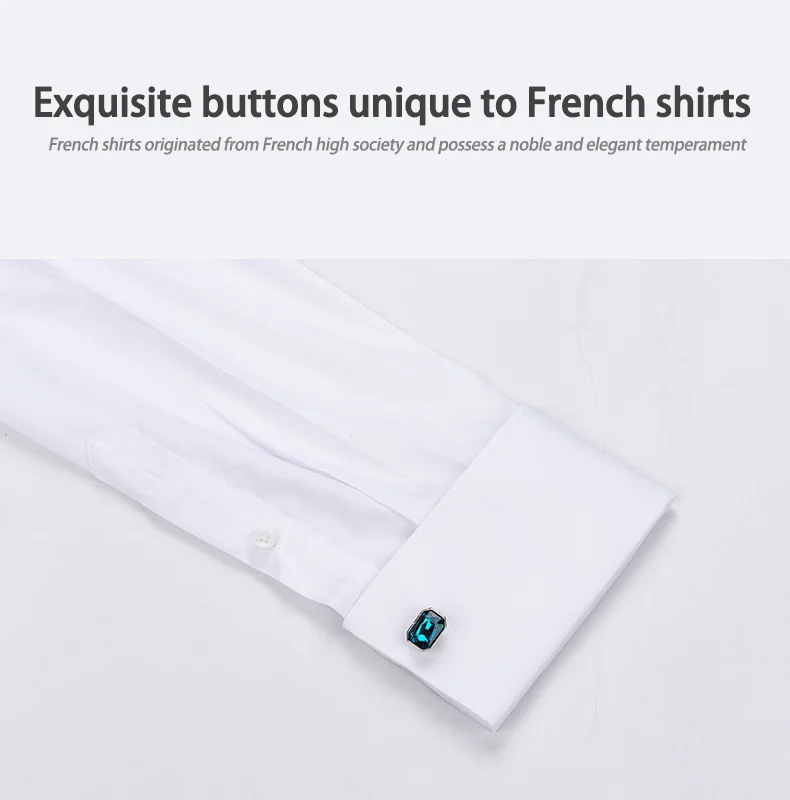 High-end 200 4-Strand Yarn 100% Cotton Men's French Cufflink Shirt One-Length Collar DP Ready-to-Wear No-Iron White