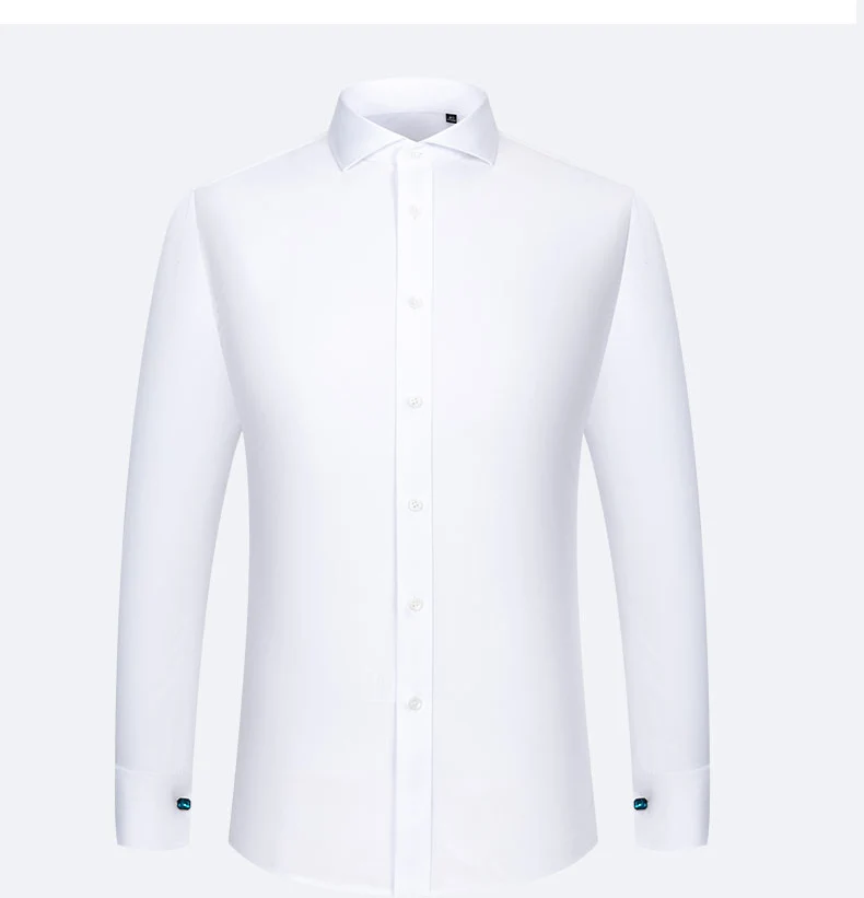 High-end 200 4-Strand Yarn 100% Cotton Men's French Cufflink Shirt One-Length Collar DP Ready-to-Wear No-Iron White