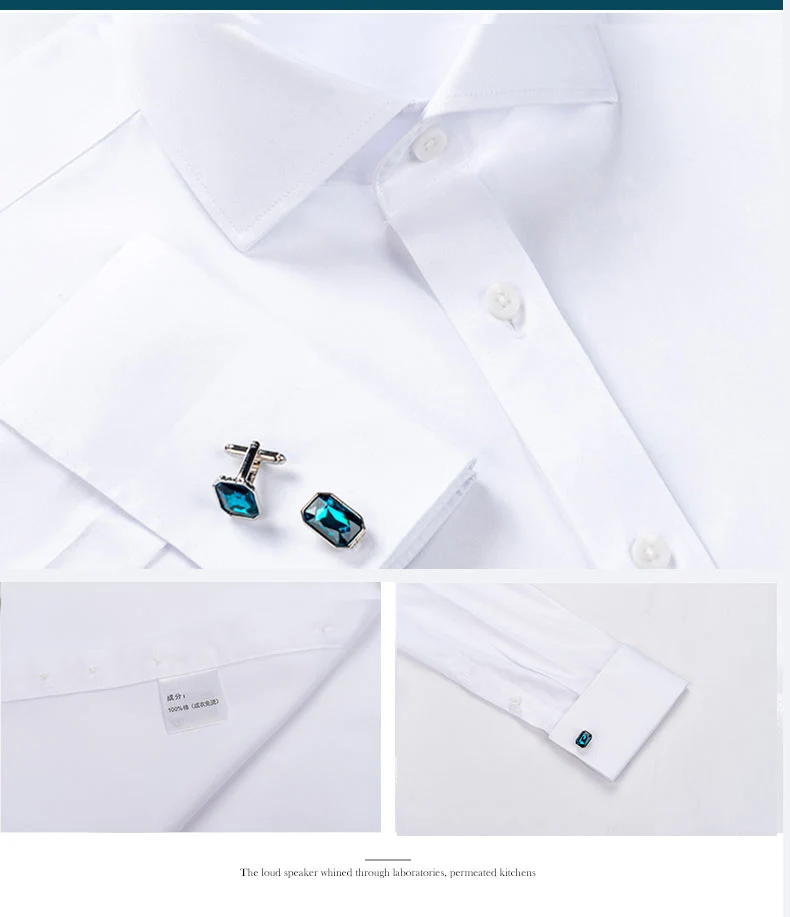High-end 200 4-Strand Yarn 100% Cotton Men's French Cufflink Shirt One-Length Collar DP Ready-to-Wear No-Iron White