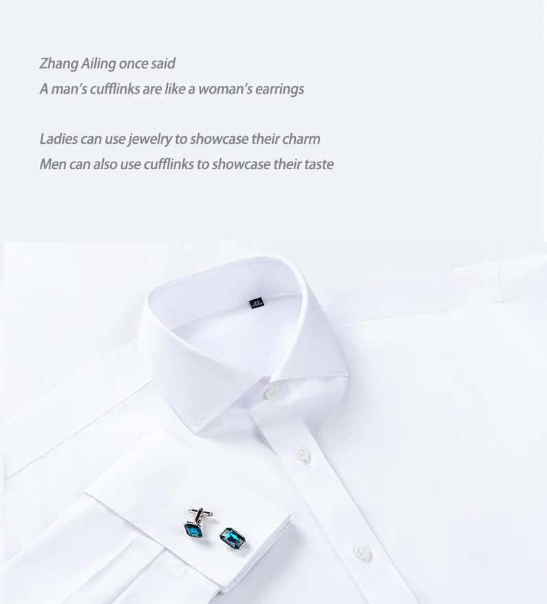 High-end 200 4-Strand Yarn 100% Cotton Men's French Cufflink Shirt One-Length Collar DP Ready-to-Wear No-Iron White