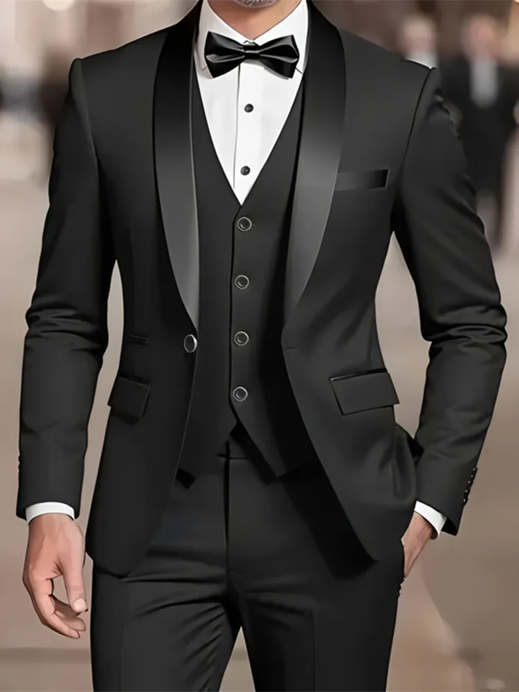 Men's Formal Suit Set Business Casual Slim Fit Tuxedo for Wedding, Long Sleeve Notch Lapel, Groom