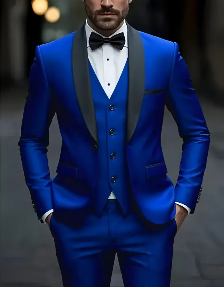 Men's Formal Suit Set Business Casual Slim Fit Tuxedo for Wedding, Long Sleeve Notch Lapel, Groom
