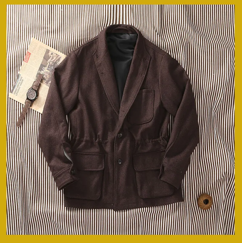 POT&CRAFTSMAN Classic Jacket Premium Casual Teba Collar Spanish Jacket Coffee Brown Wool Tweed Top Suit Collar Men's