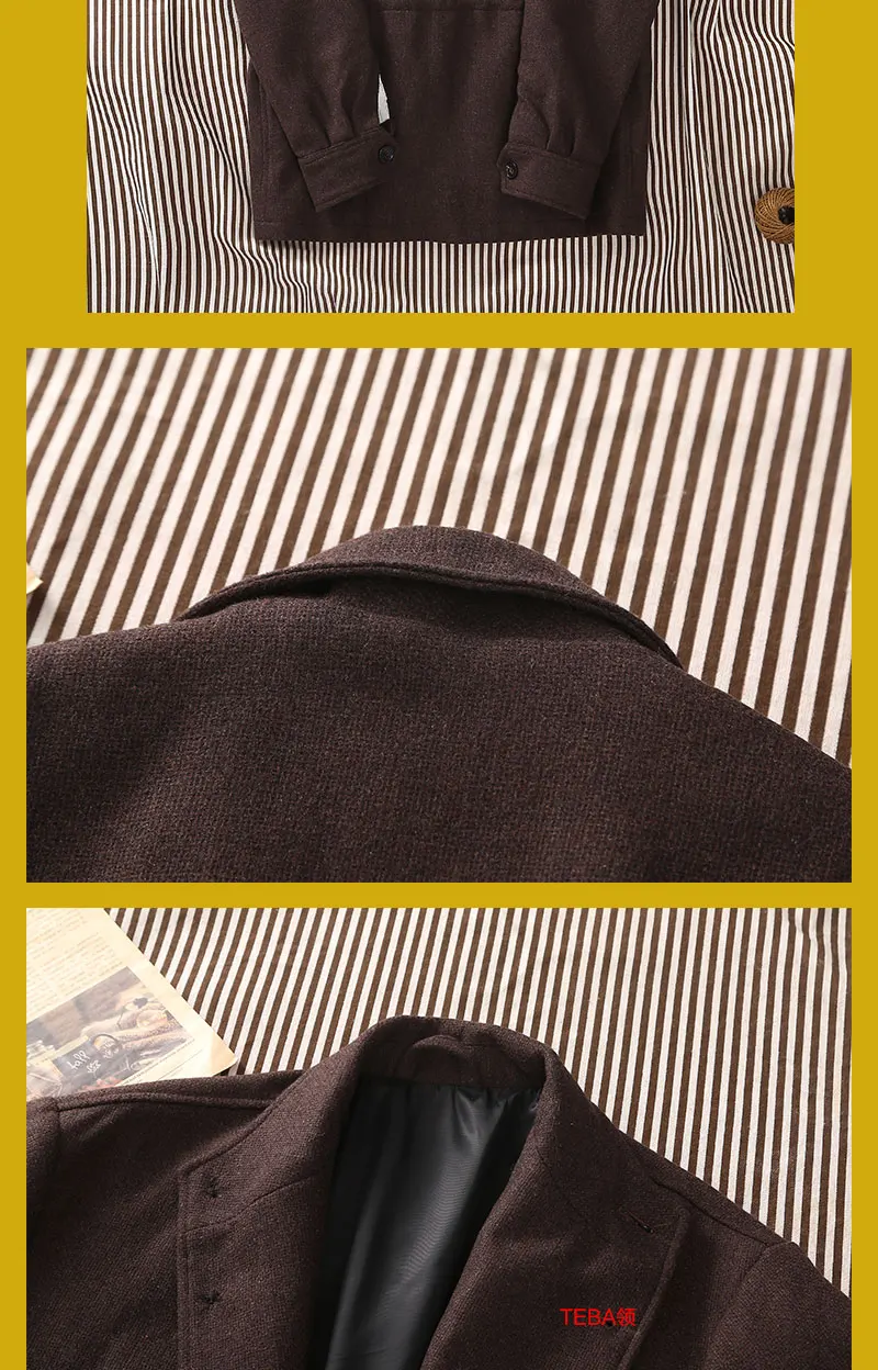 POT&CRAFTSMAN Classic Jacket Premium Casual Teba Collar Spanish Jacket Coffee Brown Wool Tweed Top Suit Collar Men's