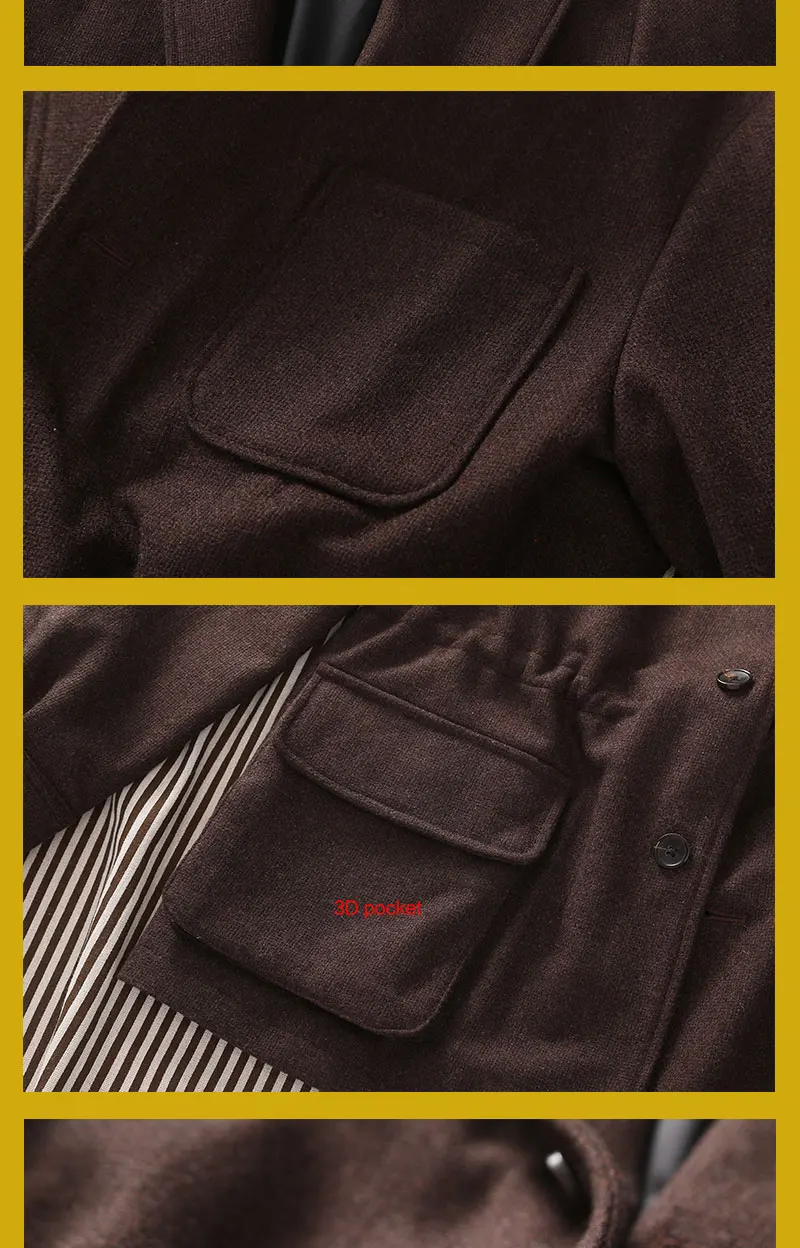 POT&CRAFTSMAN Classic Jacket Premium Casual Teba Collar Spanish Jacket Coffee Brown Wool Tweed Top Suit Collar Men's