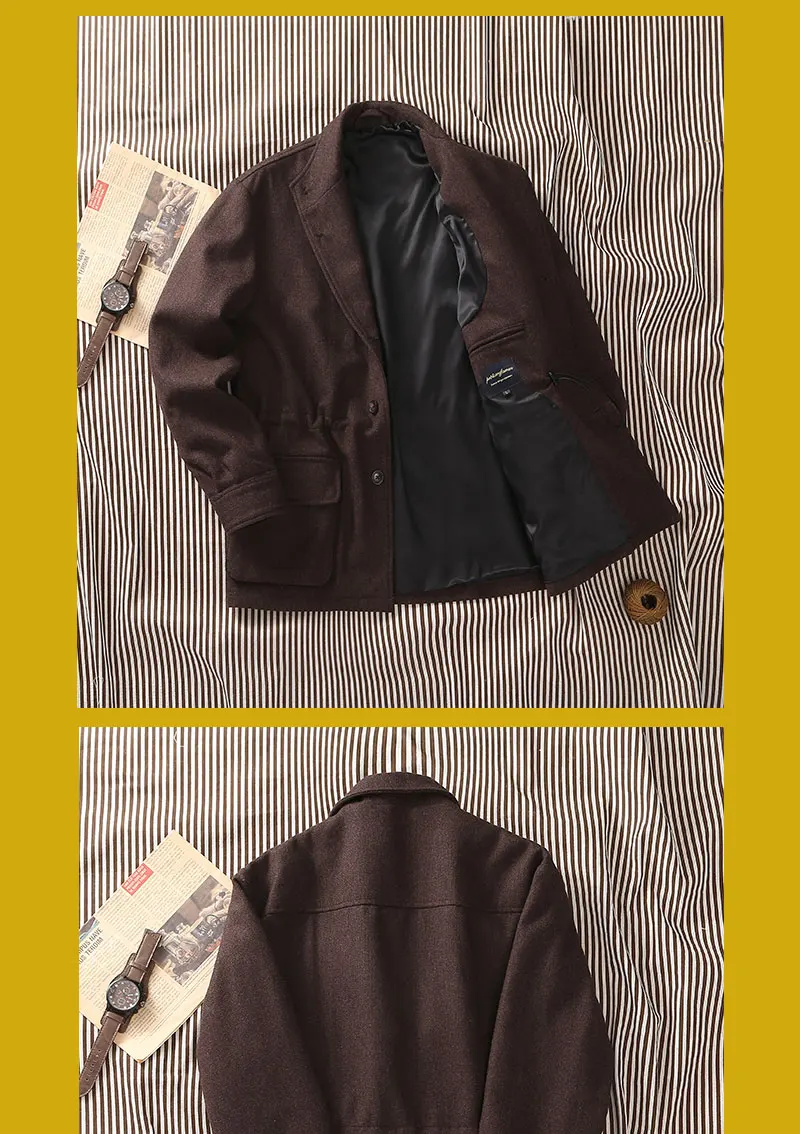 POT&CRAFTSMAN Classic Jacket Premium Casual Teba Collar Spanish Jacket Coffee Brown Wool Tweed Top Suit Collar Men's