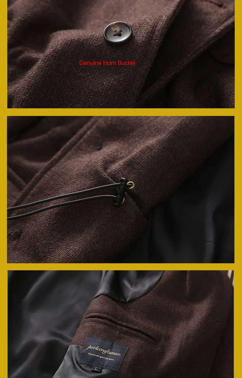 POT&CRAFTSMAN Classic Jacket Premium Casual Teba Collar Spanish Jacket Coffee Brown Wool Tweed Top Suit Collar Men's