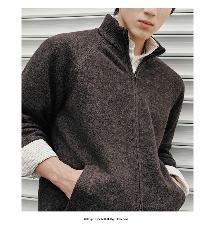 Semir Men Cardigan Knit Loose Mock Neck Raglan Sleeve 2026 Autumn Couple Style Sweater Outerwear Soft Daily Layer
