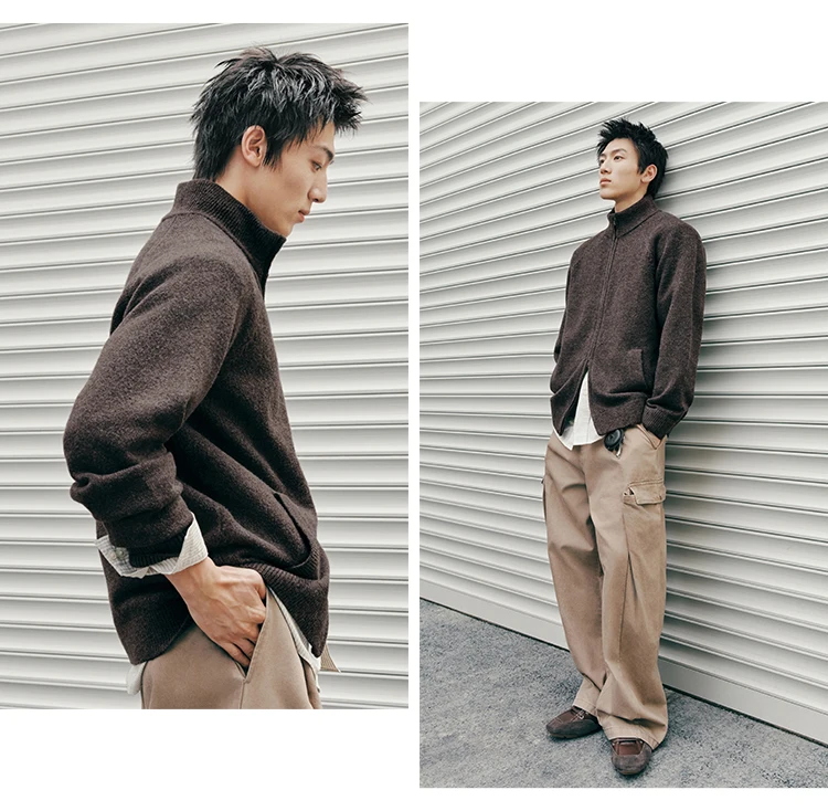 Semir Men Cardigan Knit Loose Mock Neck Raglan Sleeve 2026 Autumn Couple Style Sweater Outerwear Soft Daily Layer