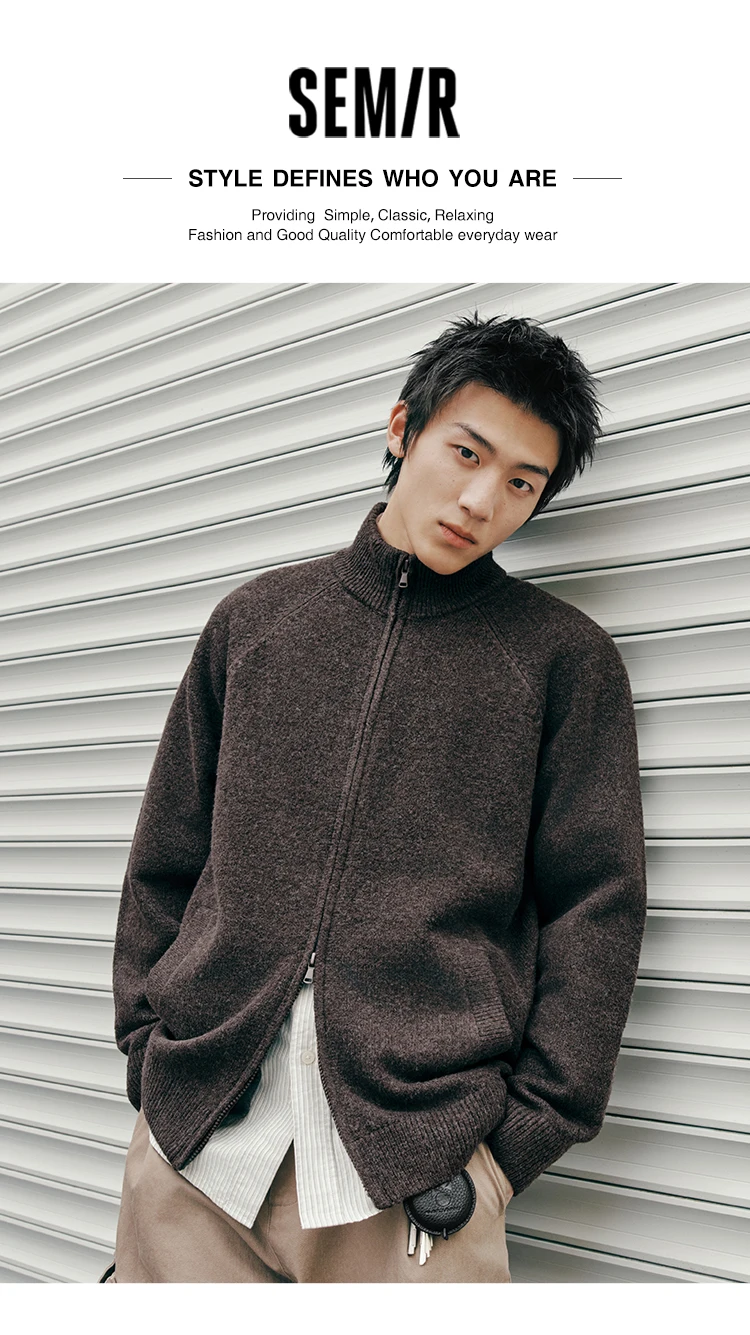 Semir Men Cardigan Knit Loose Mock Neck Raglan Sleeve 2026 Autumn Couple Style Sweater Outerwear Soft Daily Layer